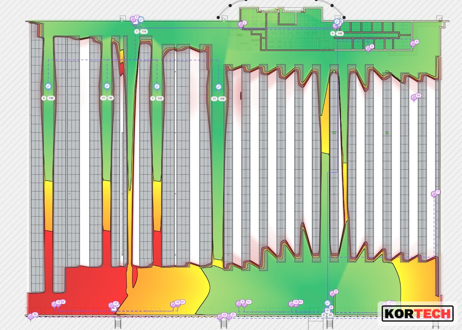 Wi-Fi coverage plan across warehouse aisles